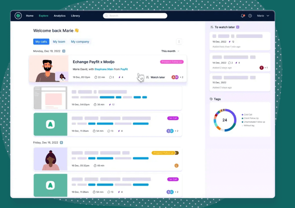 Page d’accueil du concurrent Modjo