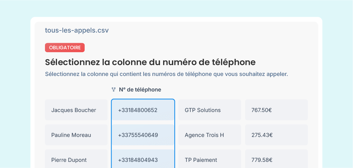 Importez vos listes de numéros