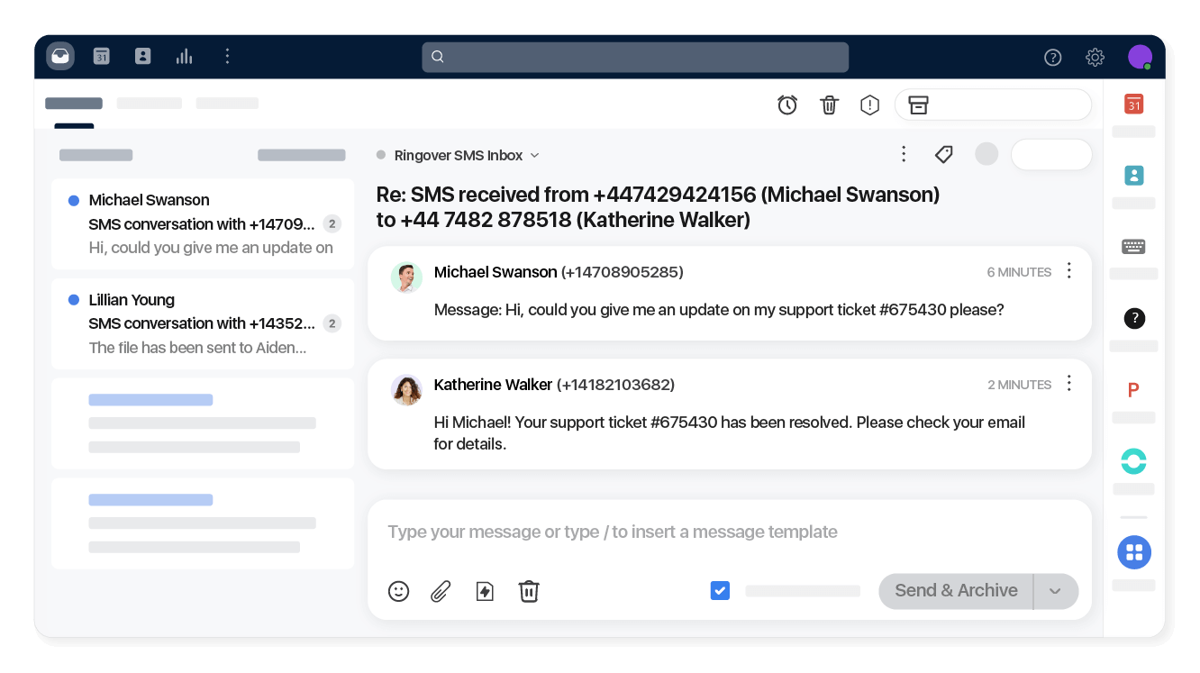 Send and receive SMS right from your inbox