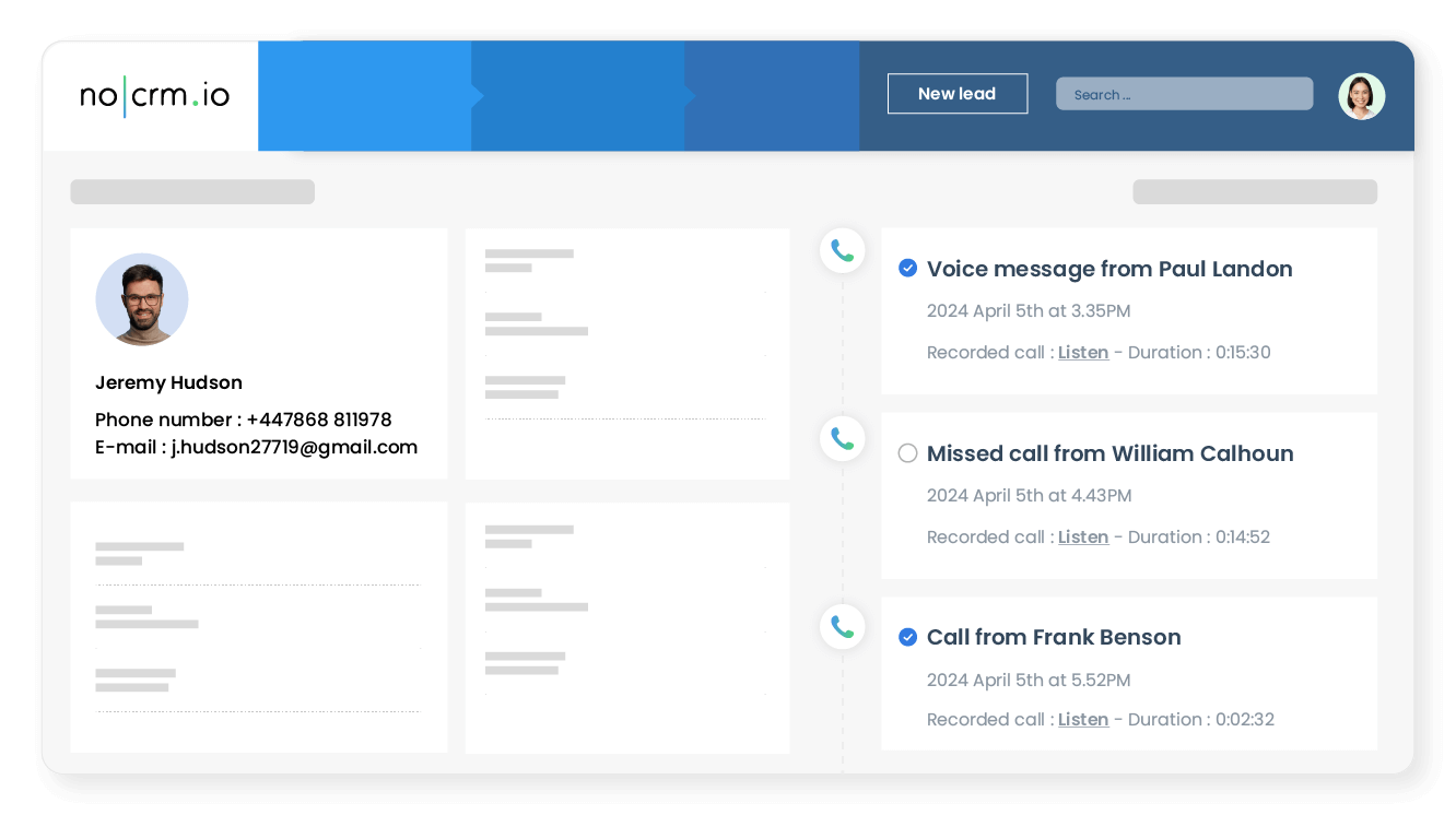 Find all of your call history in noCRM.io