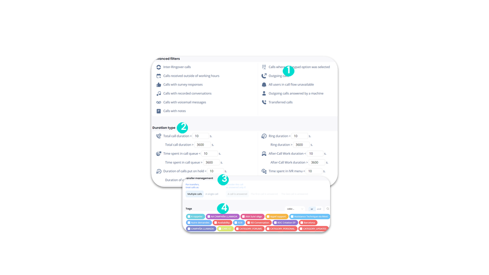 Call filters - Advanced filters, duration type & tags