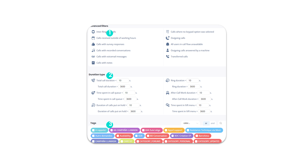 Tag filters - Advanced filters, duration type and tags