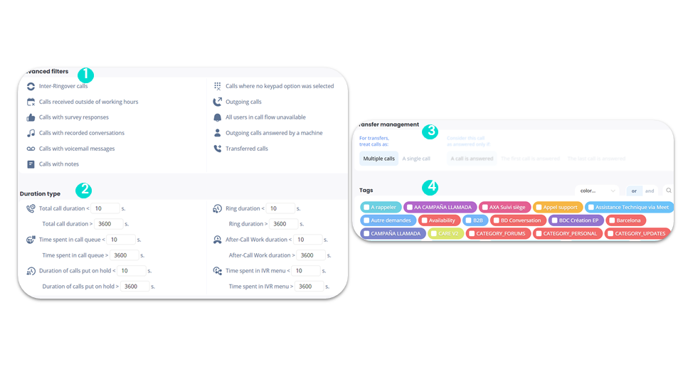 Call filters - Advanced filters, duration type & tags