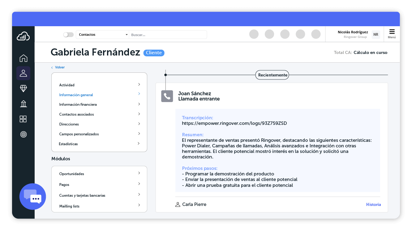 Extrae información de cada conversación