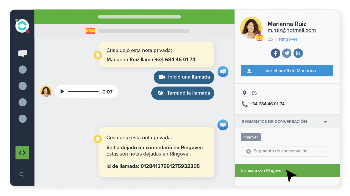 Llamadas en 1 clic desde Crisp