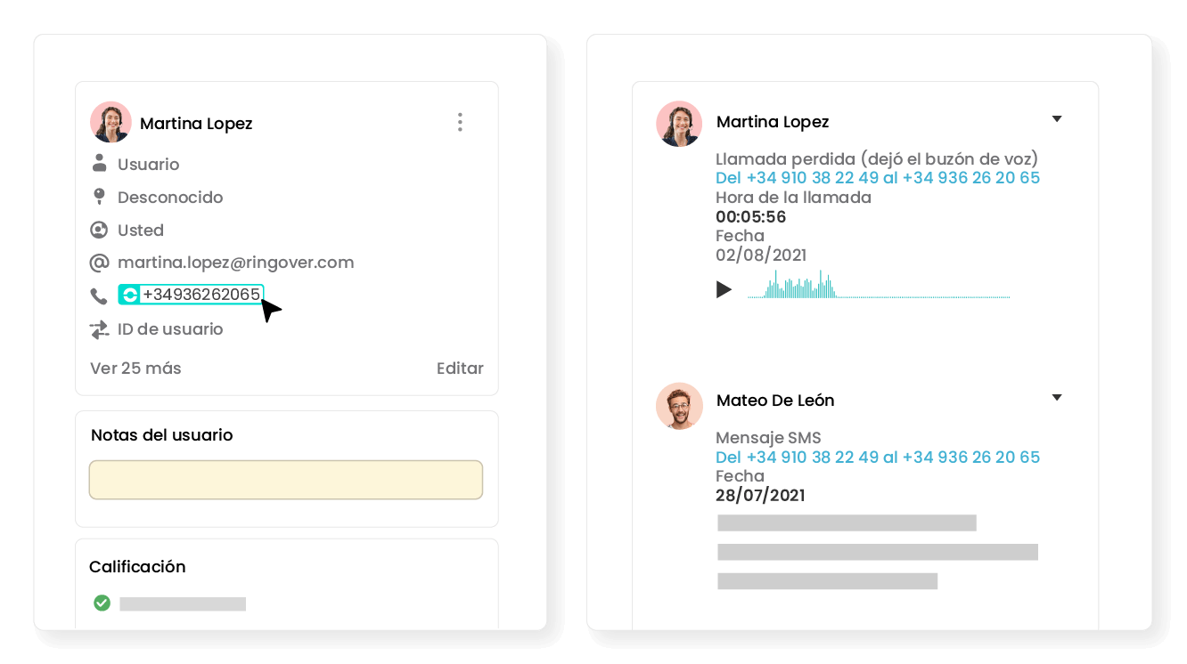 Historial de llamadas en Intercom