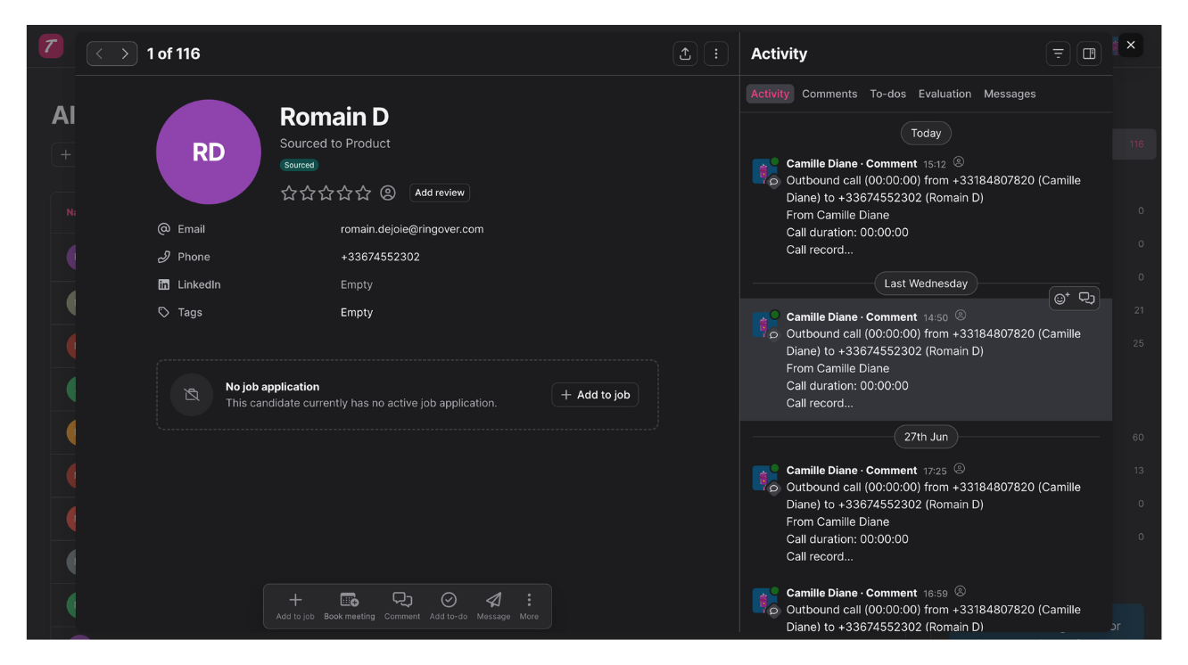 Llama con un clic desde Teamtailor