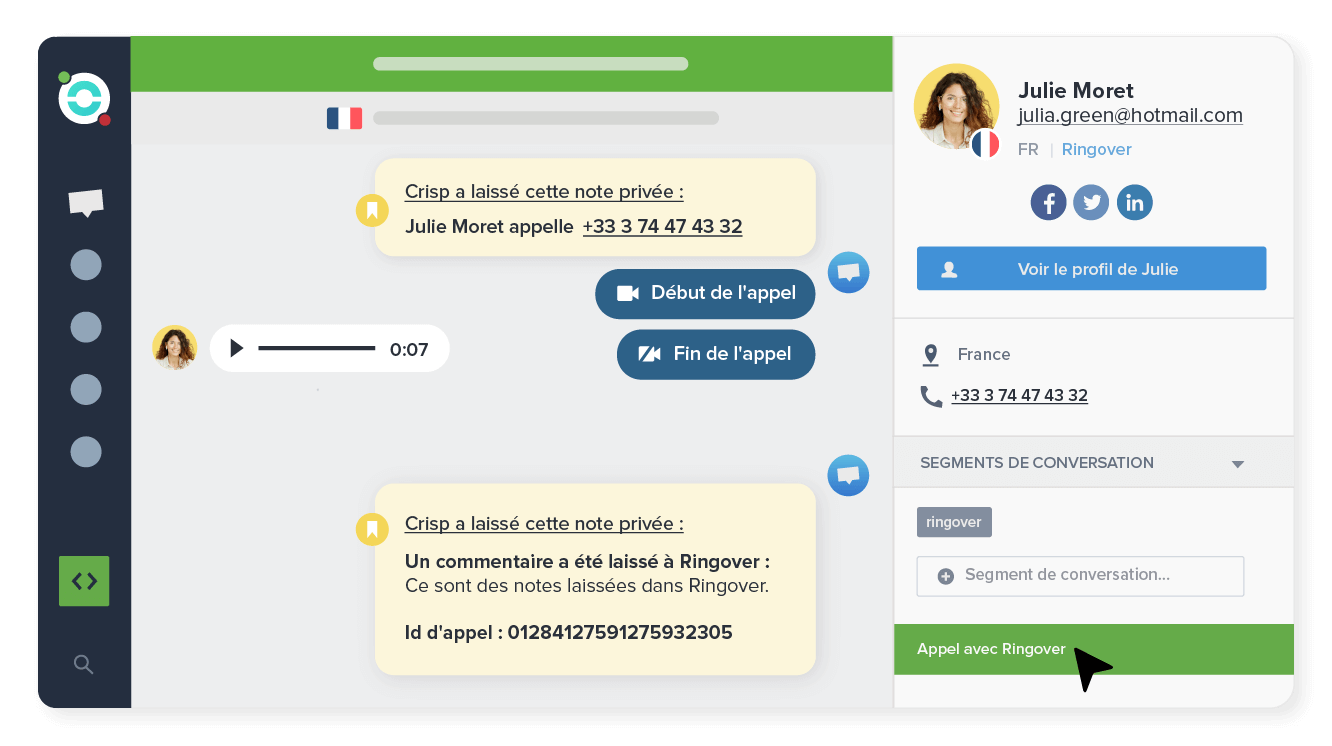 Appelez en 1 clic depuis Crisp