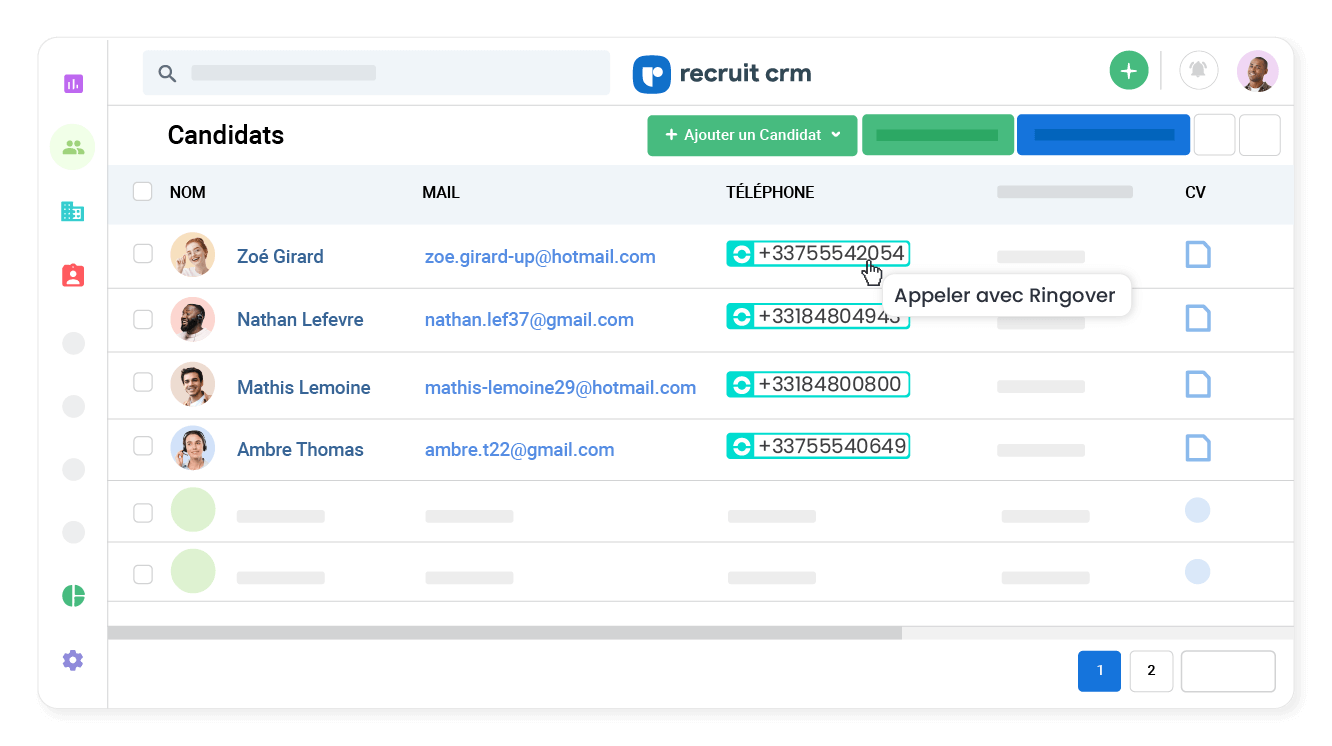 Contactez vos candidats en un clic