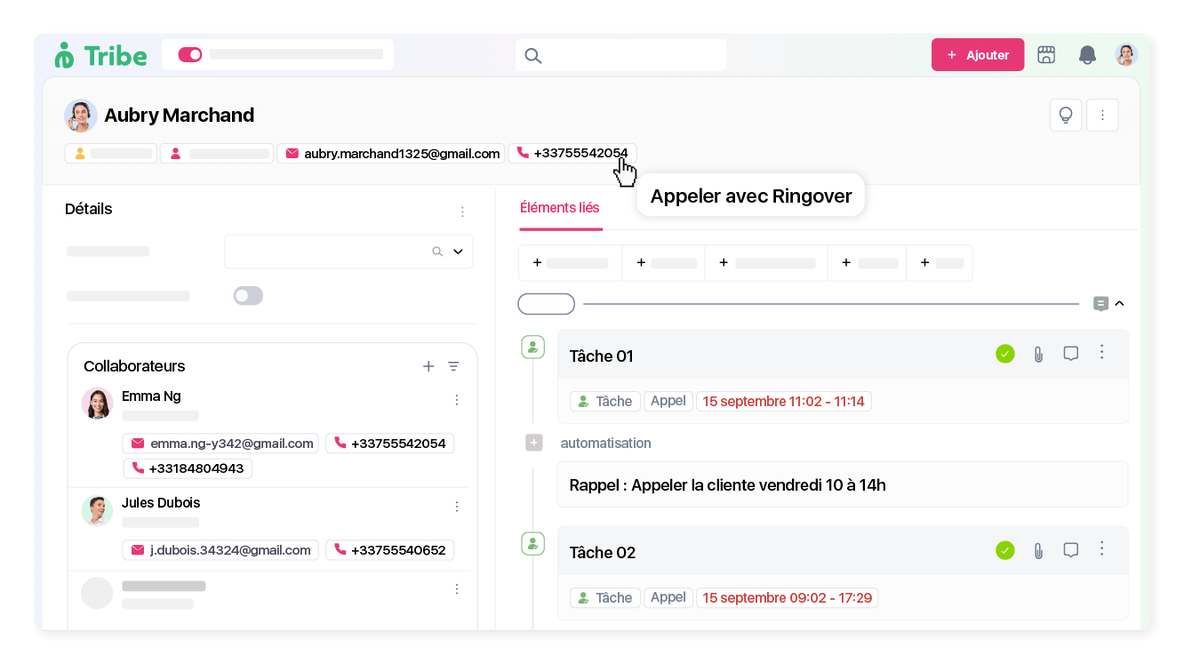 Appelez en un clic depuis Tribe CRM