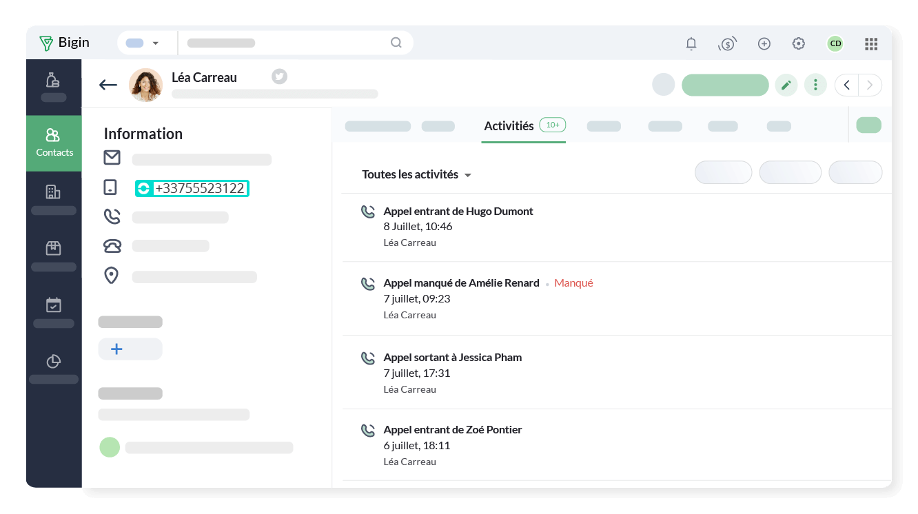 Suivez toutes vos actions téléphoniques contact par contact