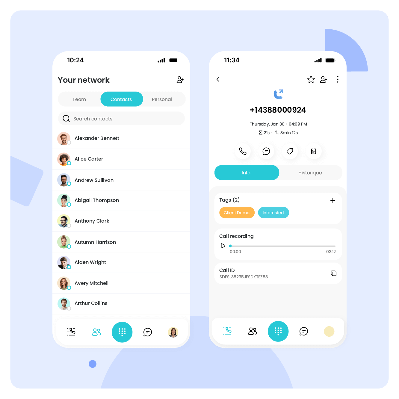 Uw gesprekslogboek en contacten gesynchroniseerd