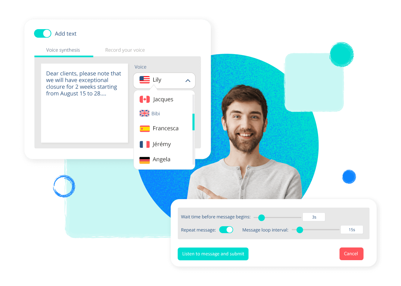Gebruik de Ringover online studio om zeer professionele spraakaankondigingen te maken