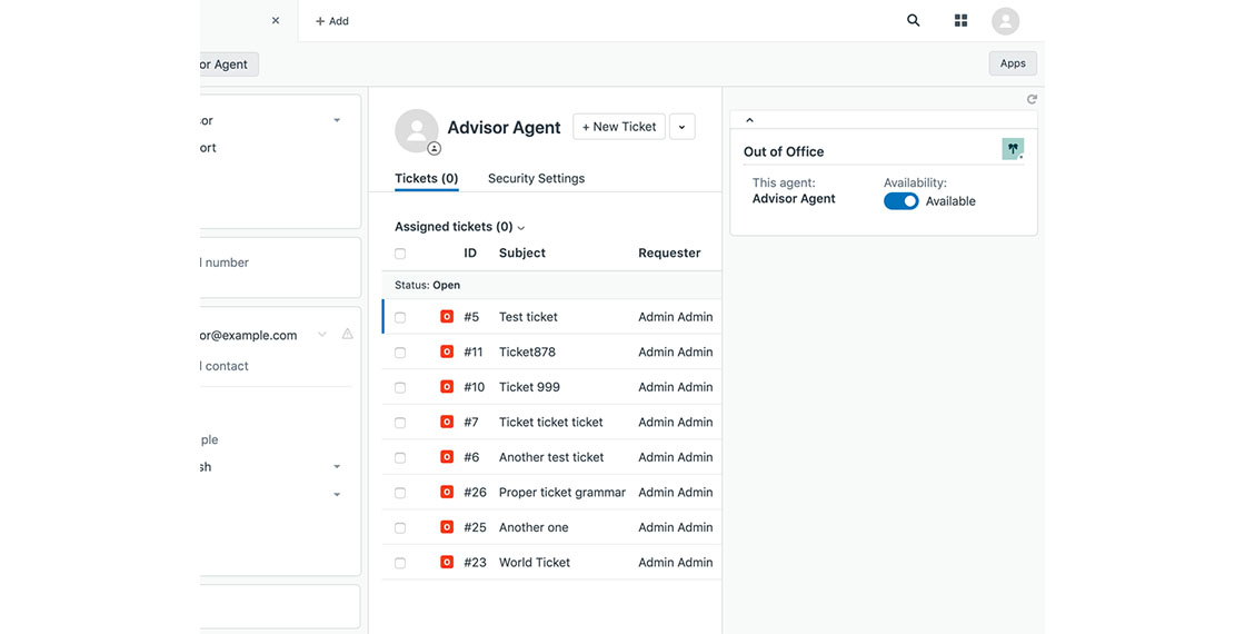 screenshot of Out of Office app for Zendesk