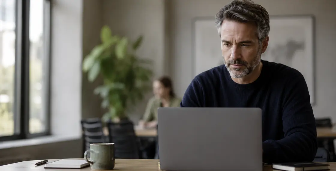 Professionnel travaillant sur un ordinateur dans un bureau