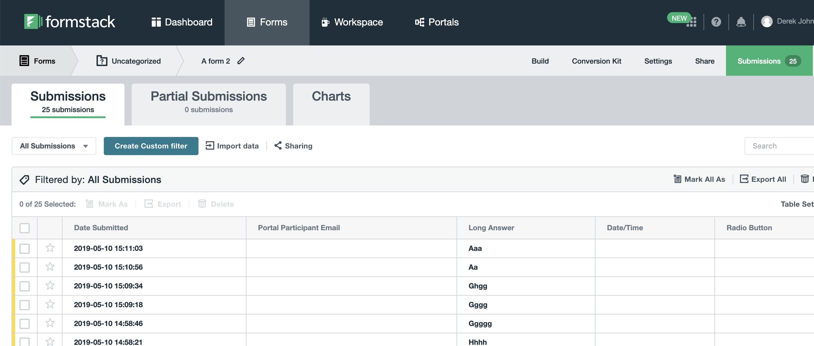 Formstack interface