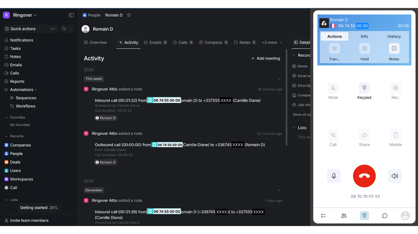 Appelez en un clic depuis Attio
