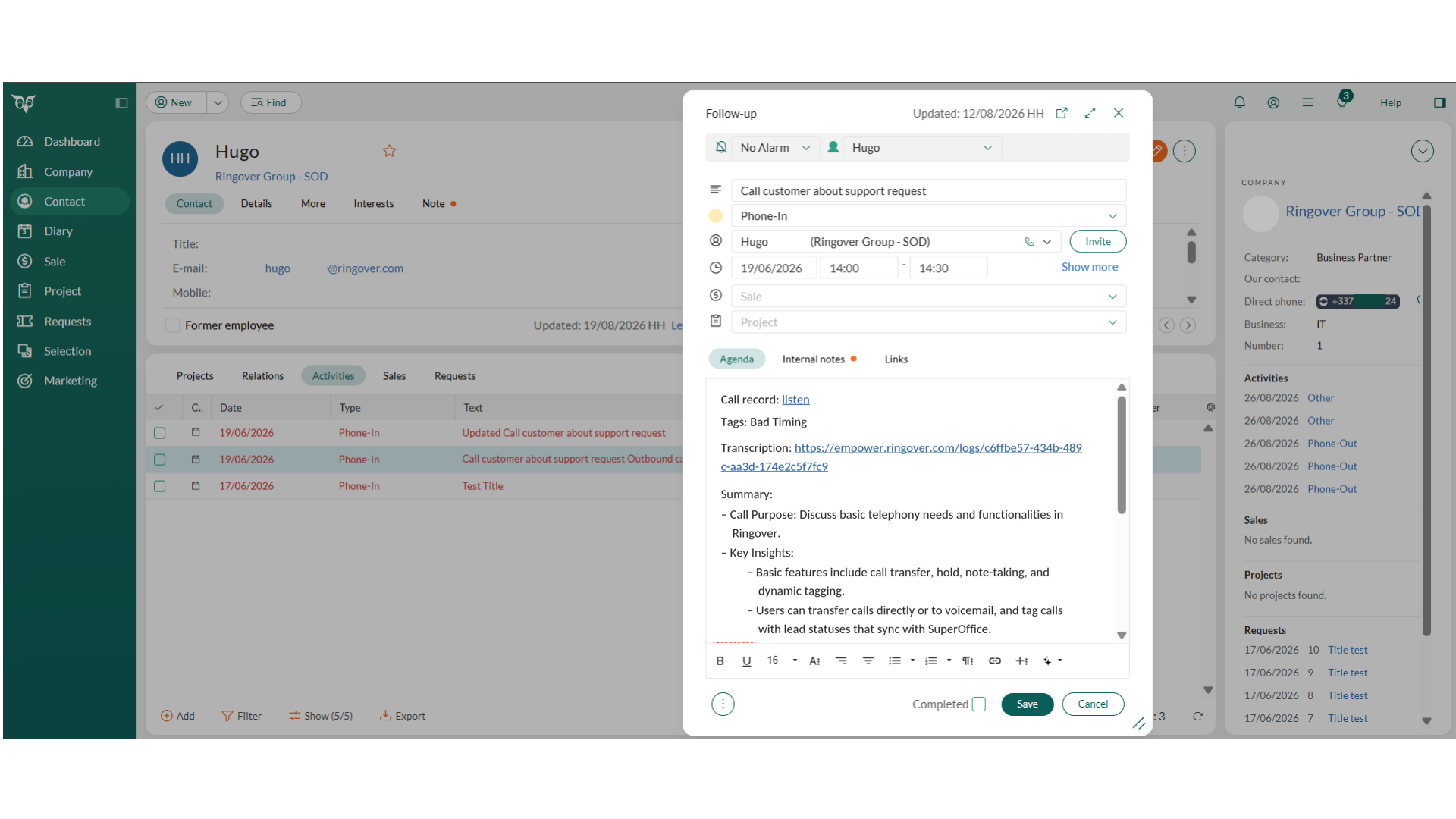 Automatic Call and Message Logging