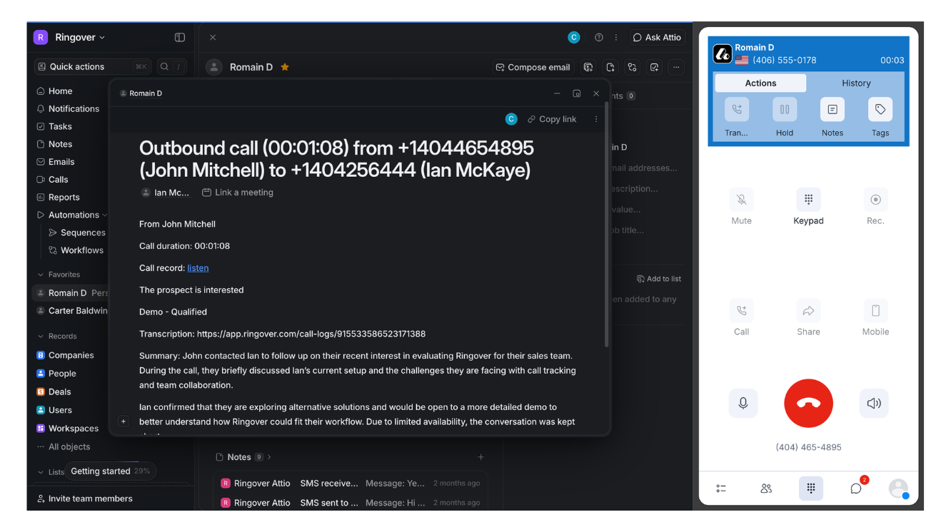 Appelez en un clic depuis Attio