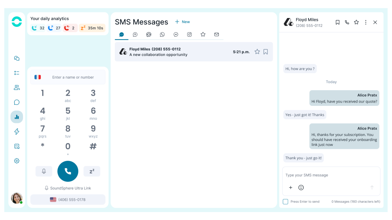 Centralisez SMS et messages WhatsApp