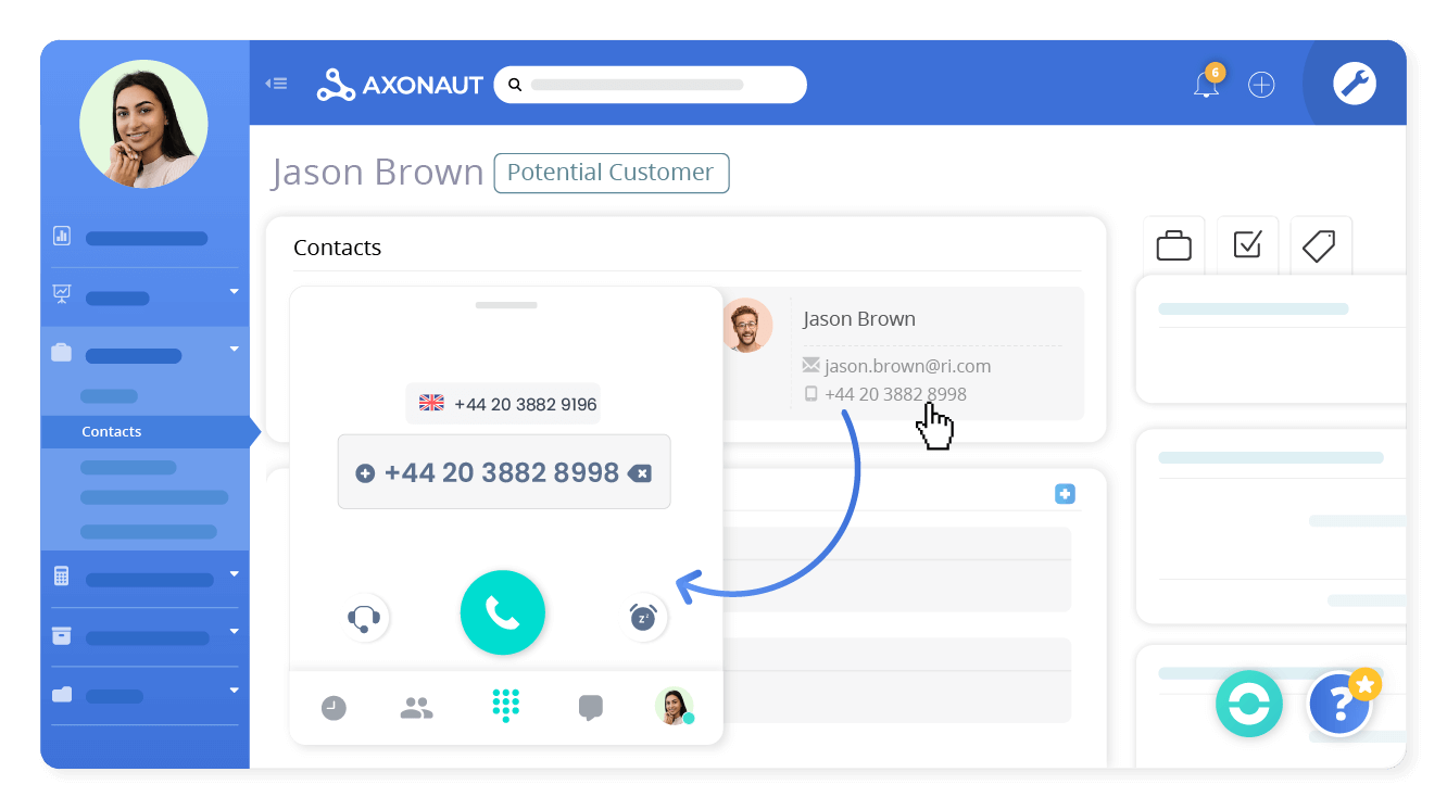 Make calls in 1 click via Axonaut