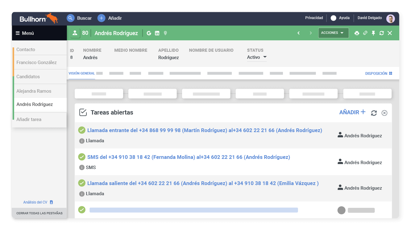 Encuentra el historial de los intercambios en Bullhorn