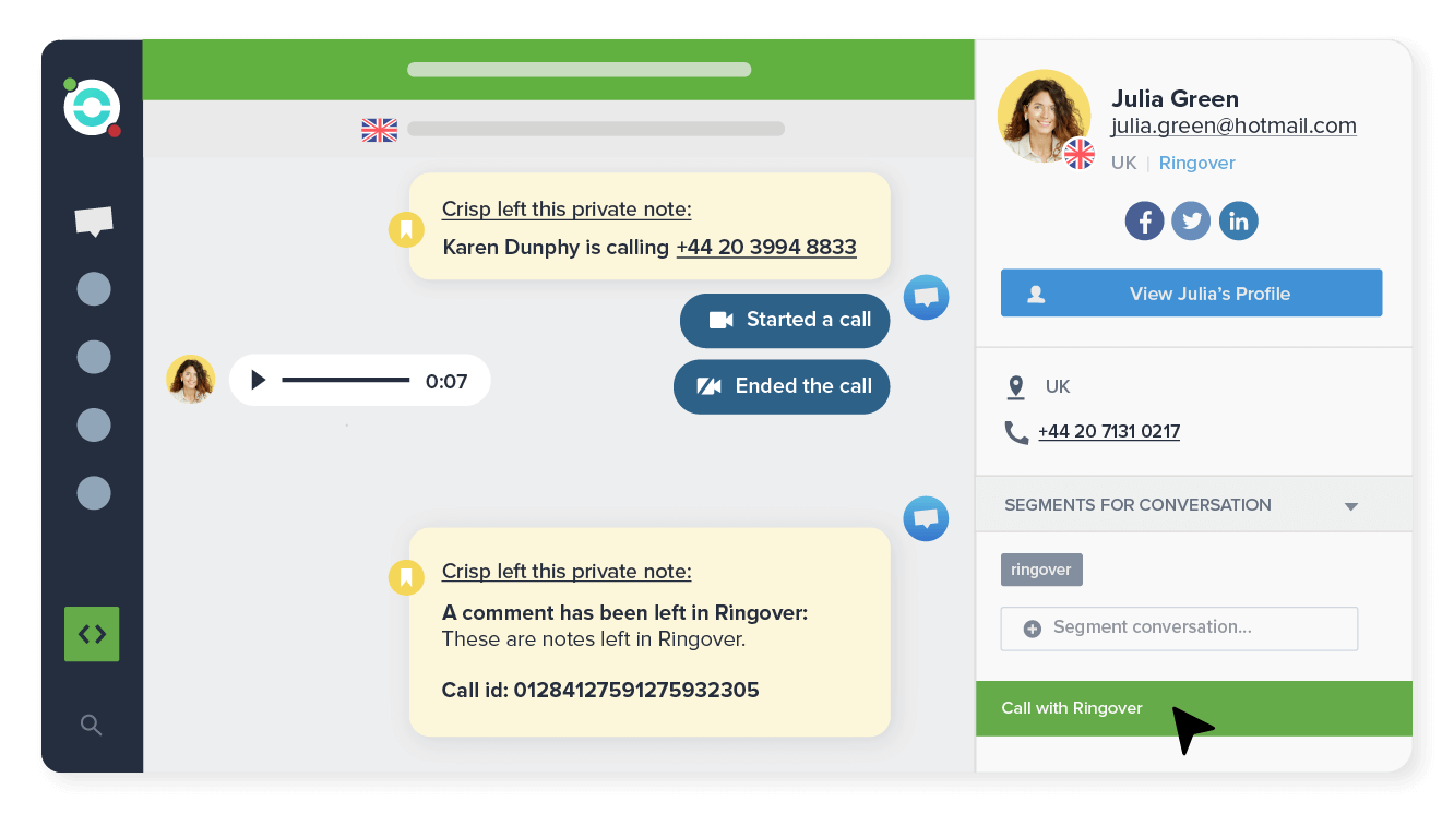 Call in 1 click from Crisp