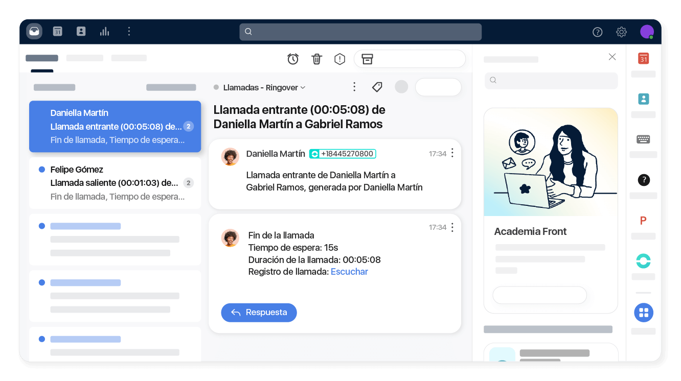 Historial de llamadas en Front