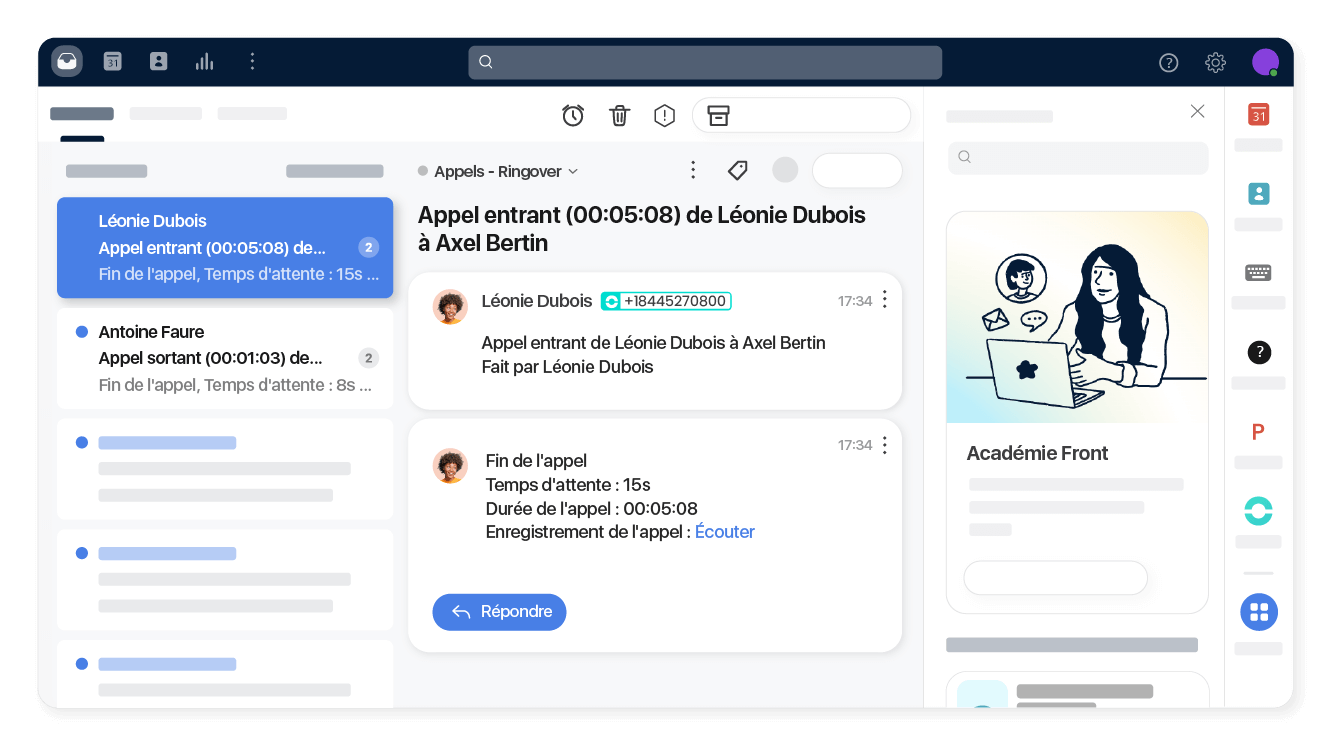 Retrouvez l’historique des appels dans Front