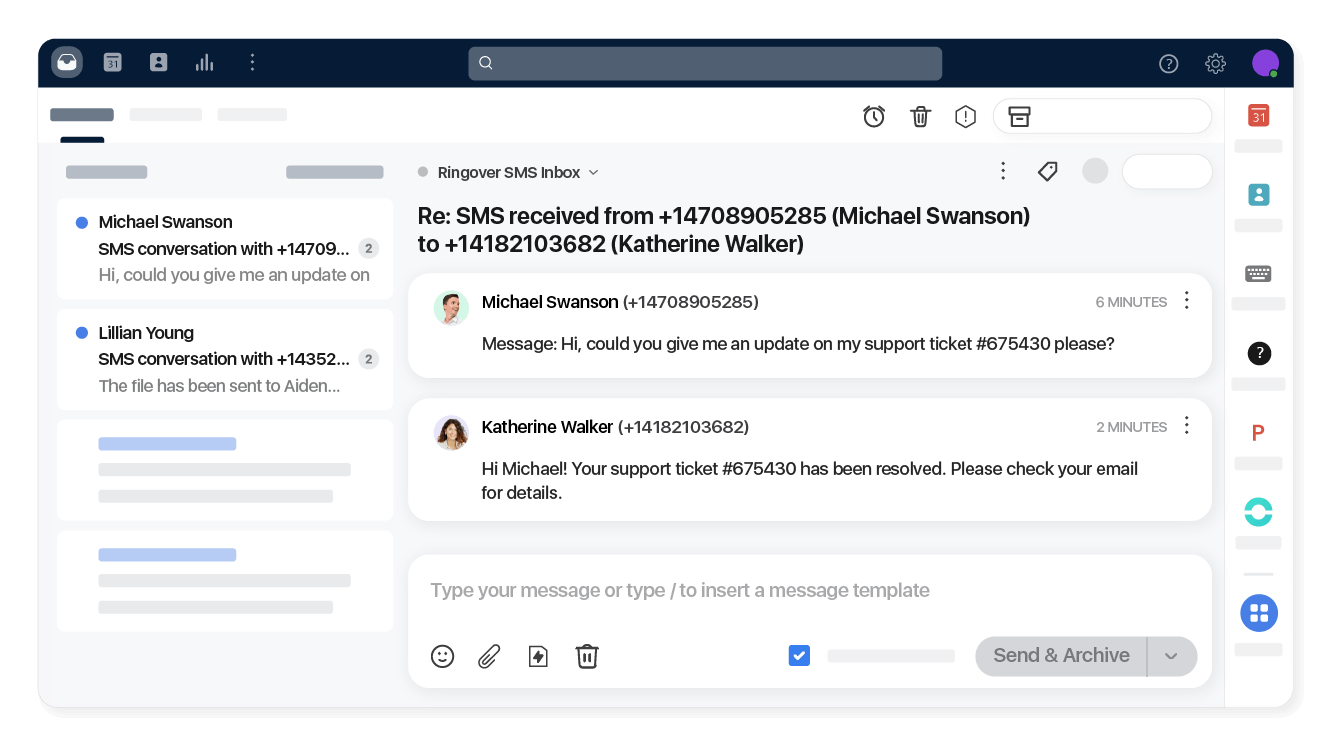 Send and receive SMS right from your inbox