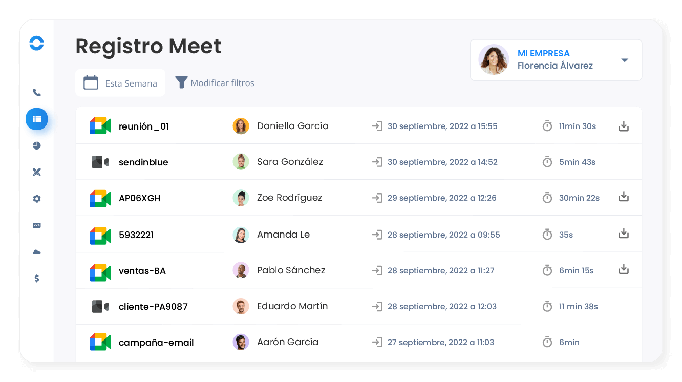 Visualiza el historial de videollamadas
