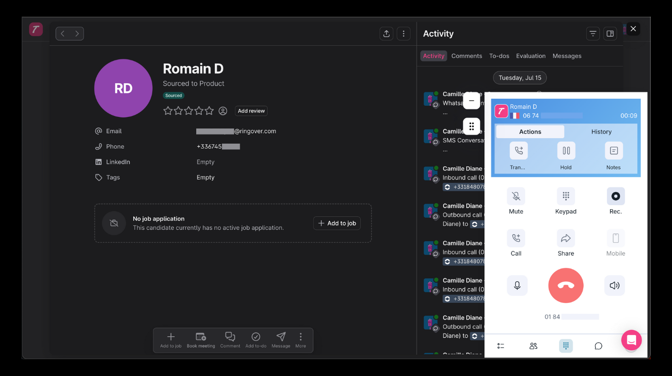 Appelez en un clic depuis Teamtailor