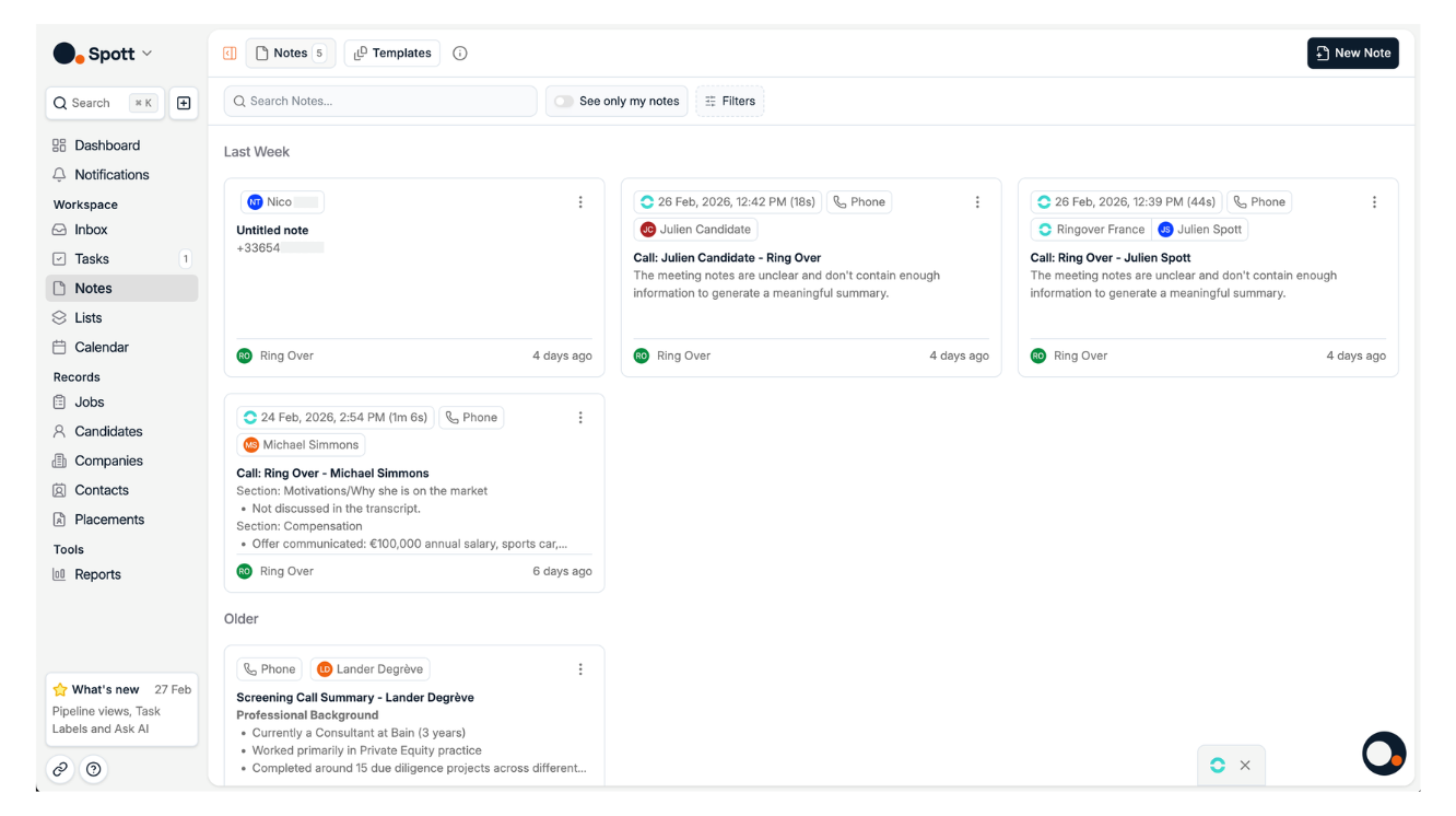 Call logs and conversation tracking