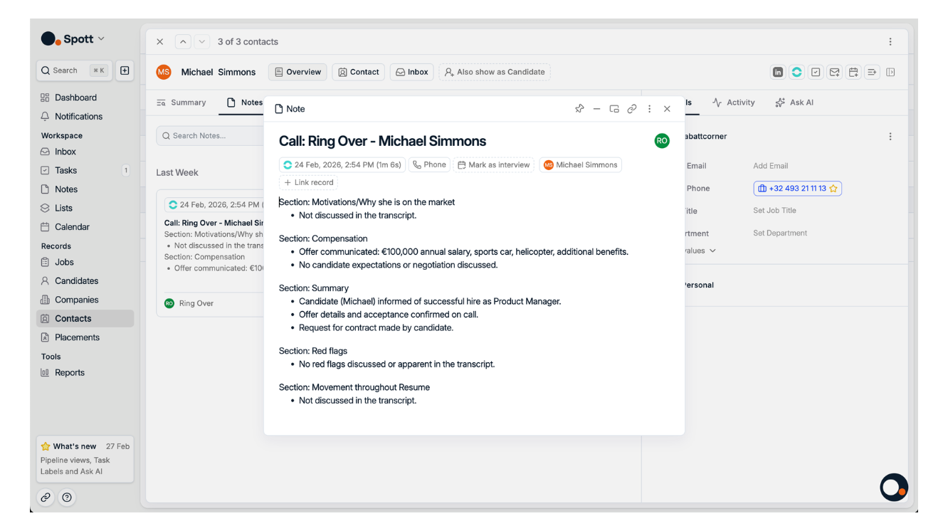 Automatic transcripts and summaries