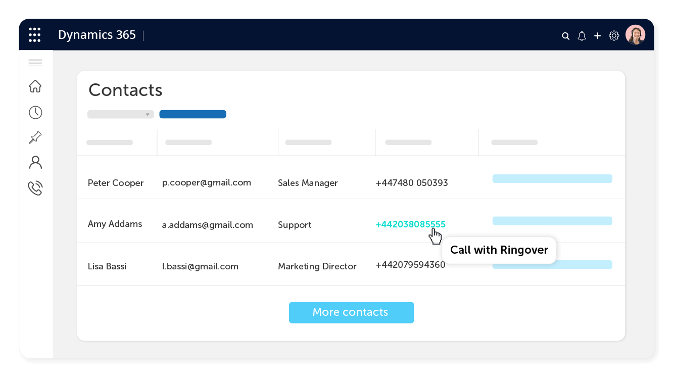 Call in 1 click from Microsft Dynamics
