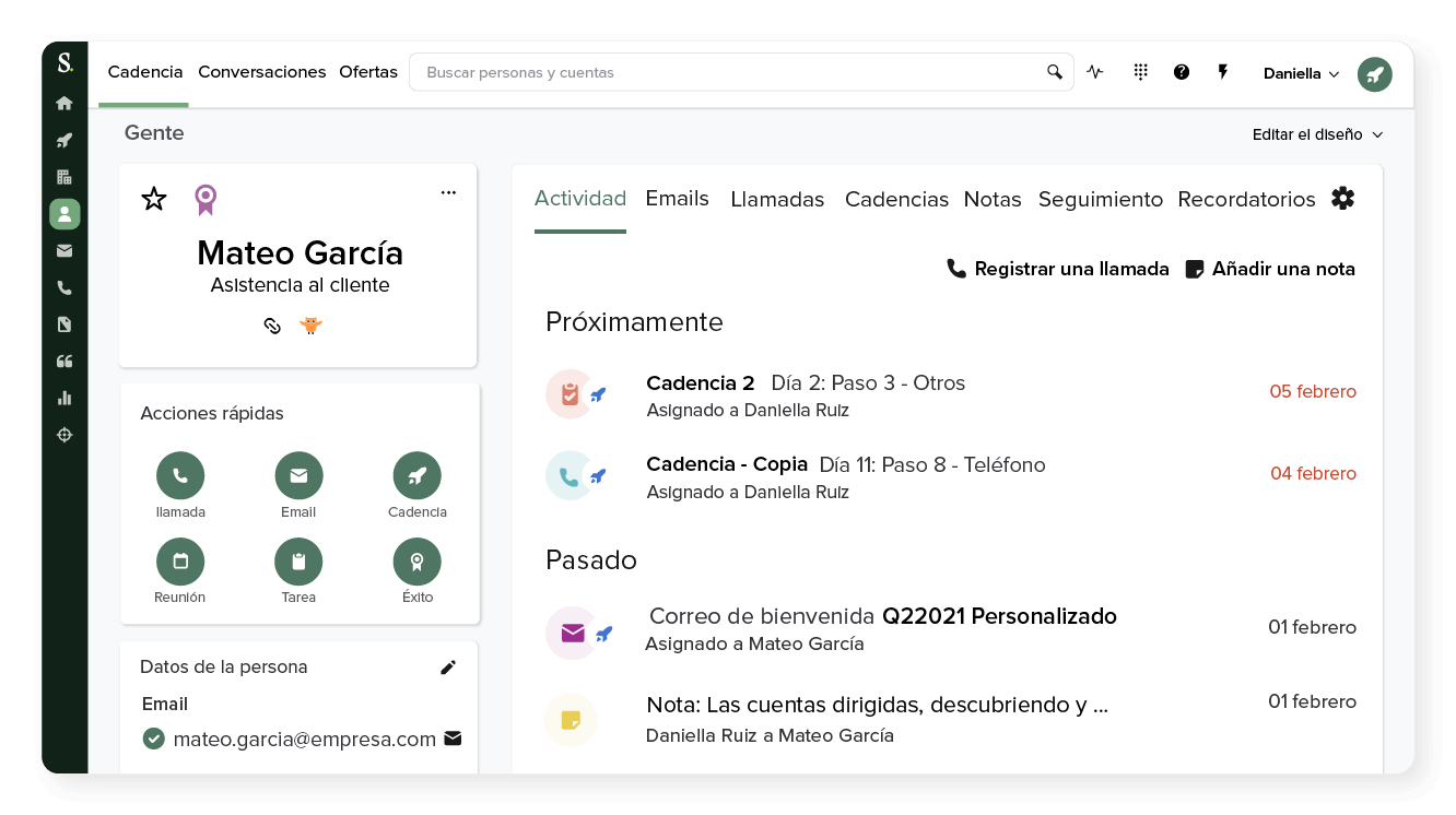 Historial de llamadas en Salesloft
