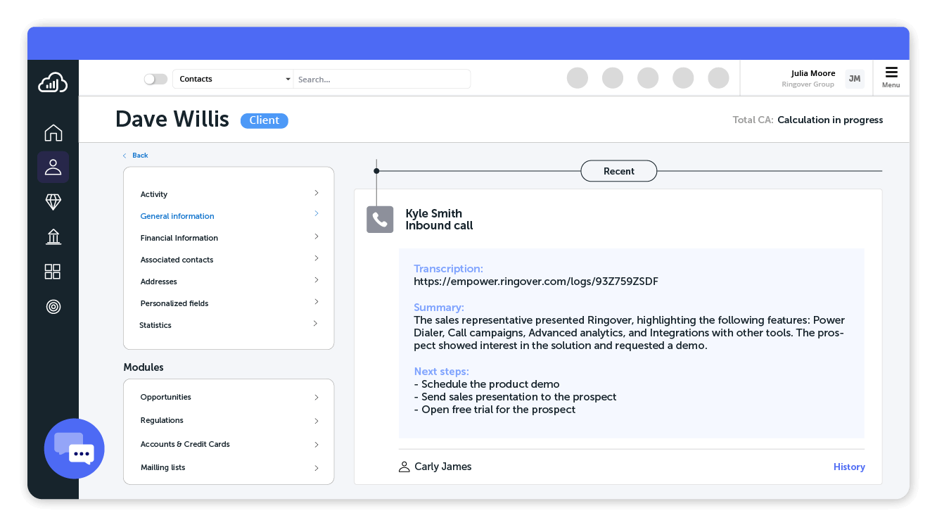 Extract insights from each conversation