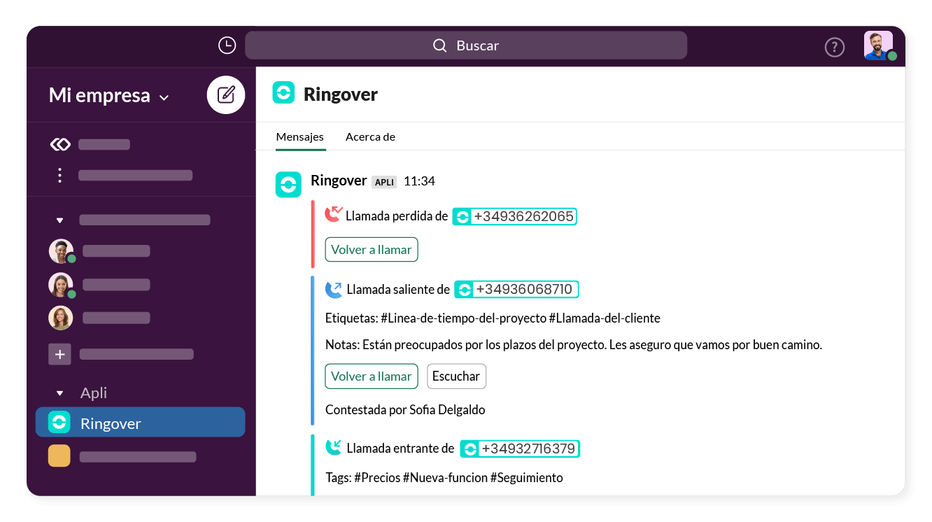 Haz un seguimiento de tu actividad telefónica directamente desde Slack.