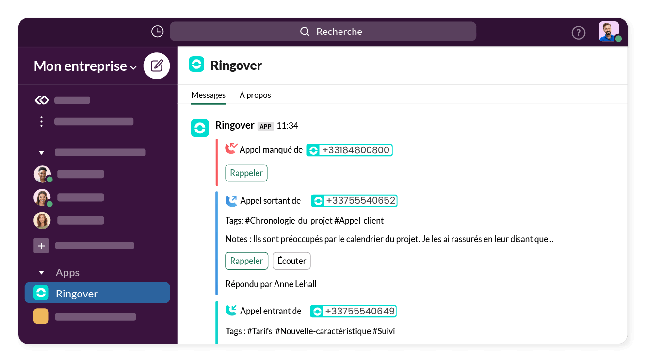 Suivez votre activité téléphonique directement depuis Slack