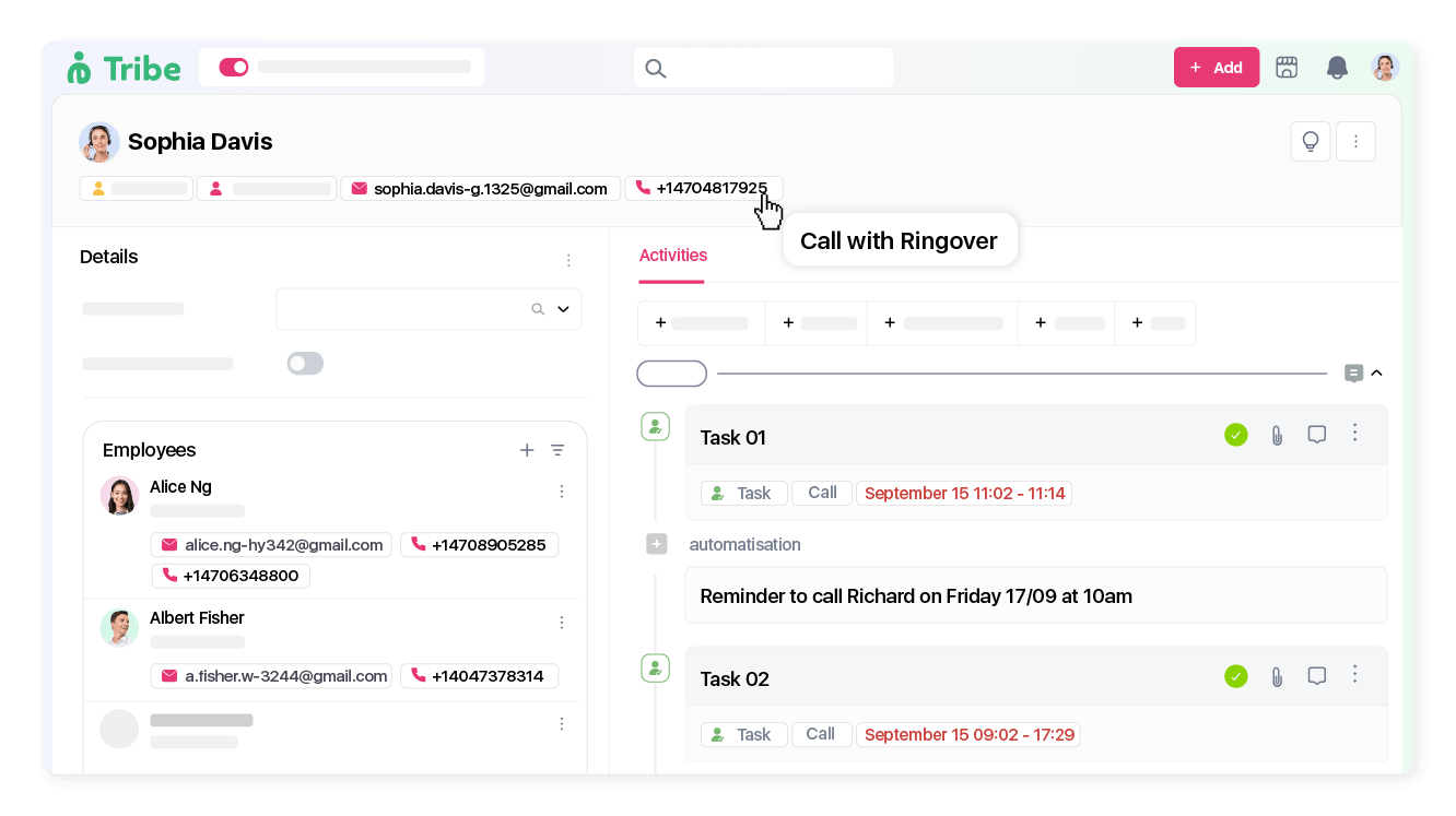 One-click calling from Tribe CRM