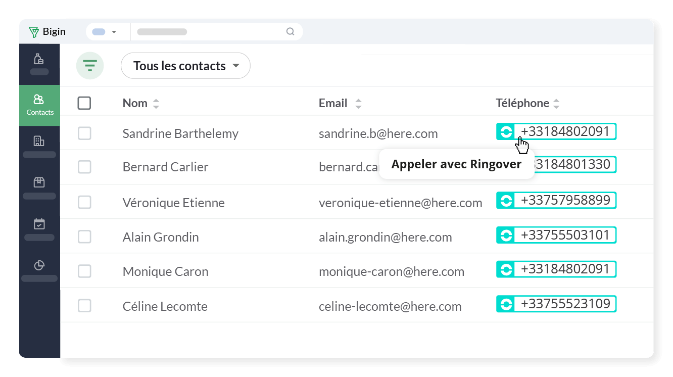 Appelez en 1 clic depuis Zoho Bigin