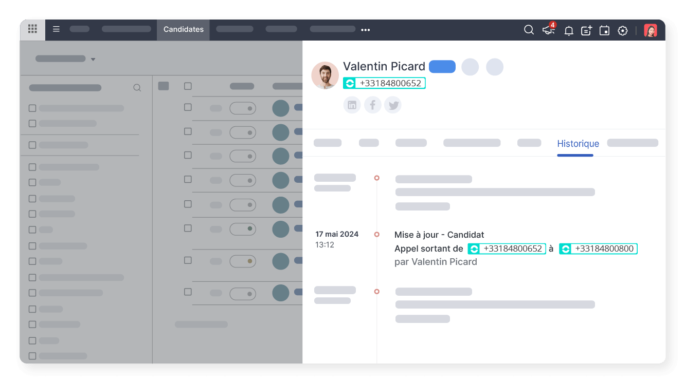 Suivez toutes vos actions téléphoniques pour chaque candidat